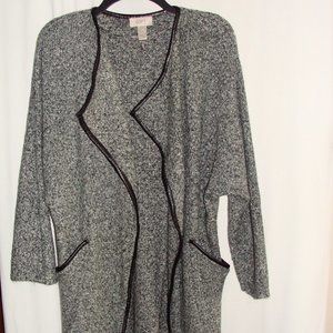 ANN TAYLOR LOFT Gray Marled Faux LEATHER Trim SWEATER JACKET Cardigan Sz XS/S